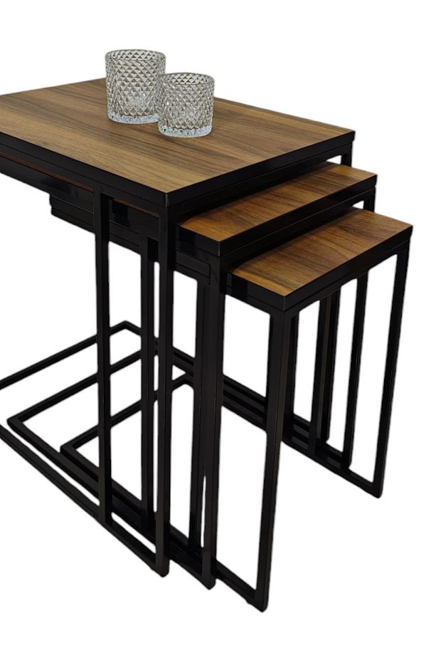 Siyah Metal Ayaklı, Ceviz Üst Tablalı, C Zigon Sehpa - 5