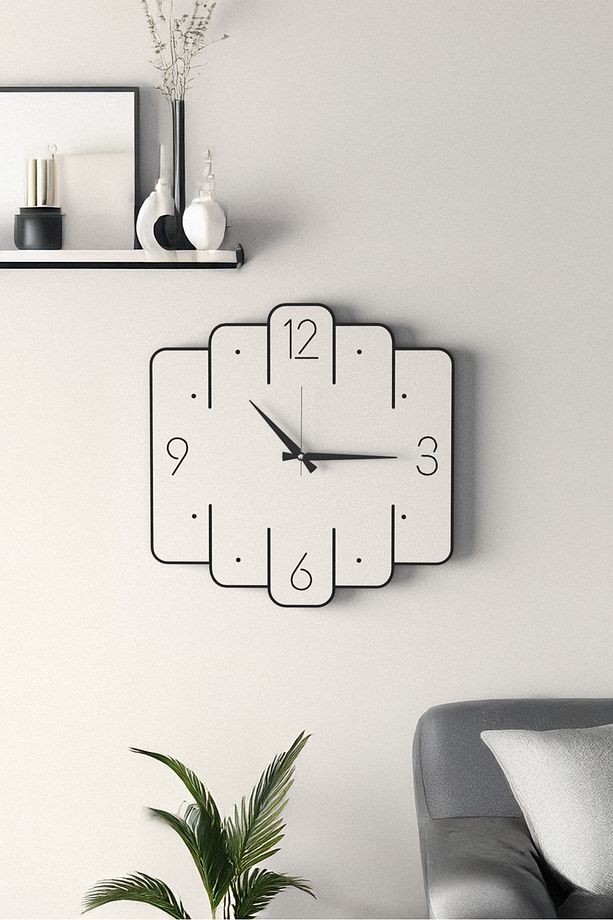 Dekoratif Yeni Modern Avior Beyaz Ahşap Duvar Saati - 48cm - 2 Adet Vazo Tablo Hediye - 1