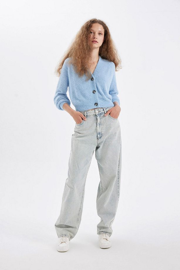 Oversize Geniş Kalıp V Yaka Basic Düz Düğmeli Triko Hırka D1428ax24wn - 2