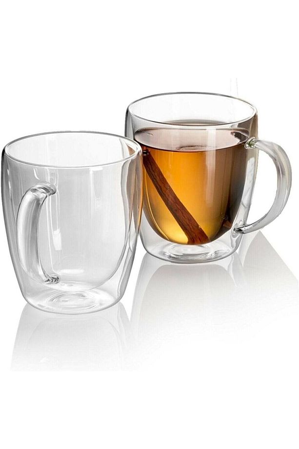 vmk Adet Büyük Boy 350 ml Çift Cidarlı Cam Çay Kahve Meşrubat Kupa Çift Camlı Isı Yalıtım - 1