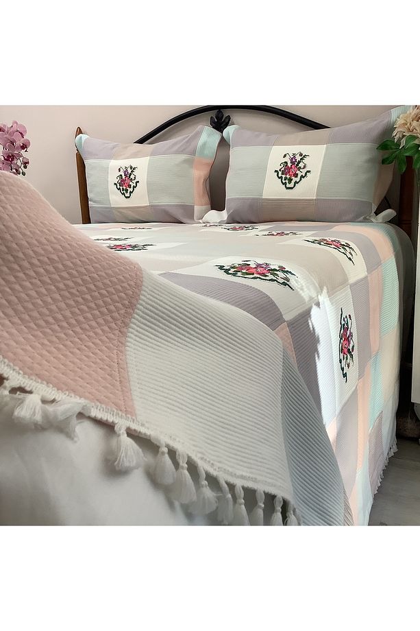 Patchwork Kaneviçeli Yatak Örtüsü -3 parça - 7