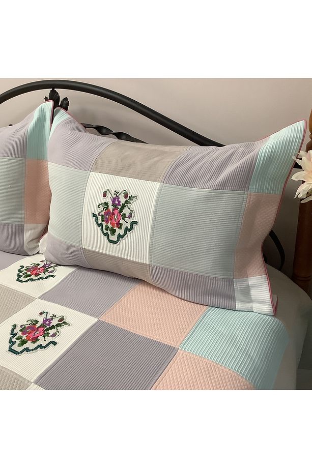 Patchwork Kaneviçeli Yatak Örtüsü -3 parça - 4