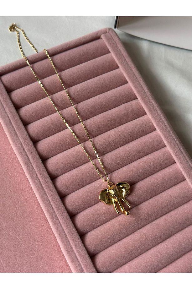 14K Altın Kaplama Fil Motifli Çelik Kolye - 3