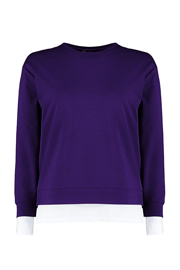 Mor Alttan T-Shirt Çıkma Görünümlü İnce Örme Büyük Beden Sweatshirt TBBAW23AO00023 - 7