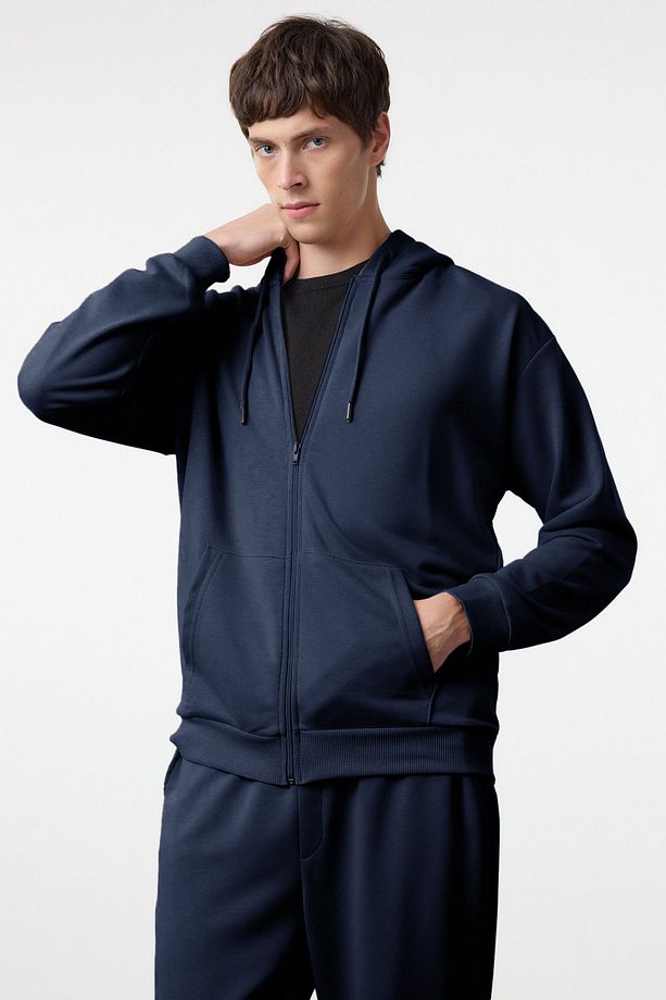 Lacivert Oversize/Geniş Kesim Kapüşonlu Basic Eşofman Takımı TMNAW25EM00000 - 2