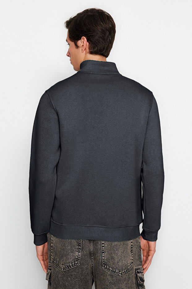 Antrasit Regular/Normal Kesim Dik Yaka Fermuarlı Sıcak Tutan Basic Sweatshirt TMNAW24SW00041 - 5