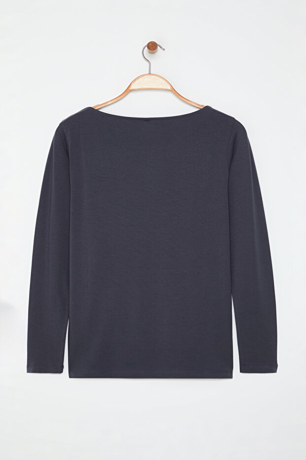 Nagy méretű szürke pamut póló - hosszú ujjú, alakformáló TBBAW25BF00000 - 7