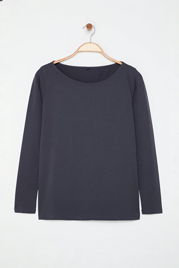 Nagy méretű szürke pamut póló - hosszú ujjú, alakformáló TBBAW25BF00000 - 6