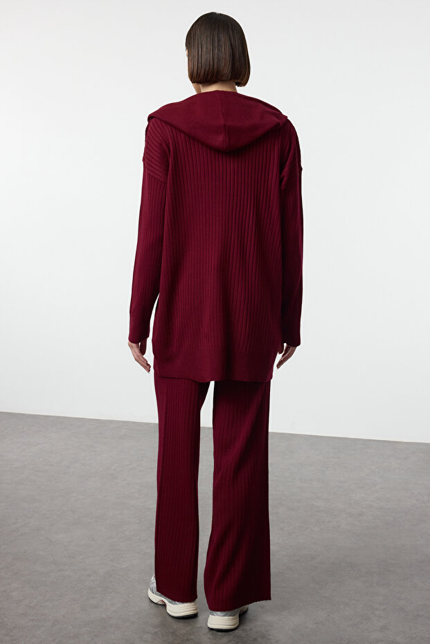 Bordo Kapüşonlu Oversize Triko Alt-Üst Takım TCTAW25US00022 - 5