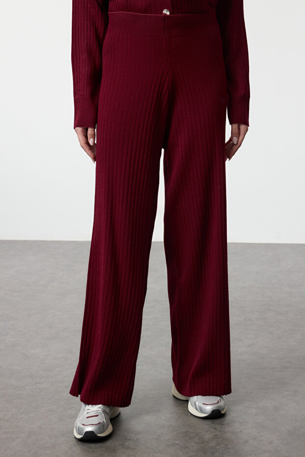 Bordo Kapüşonlu Oversize Triko Alt-Üst Takım TCTAW25US00022 - 4
