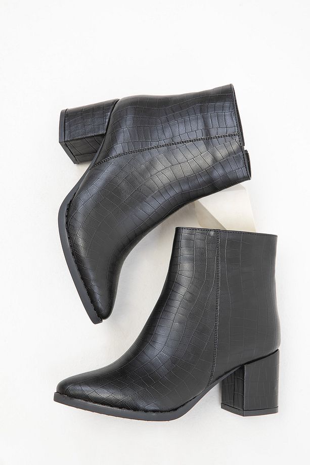 Siyah Kroko Kadın Bot & Bootie 16560 - 2
