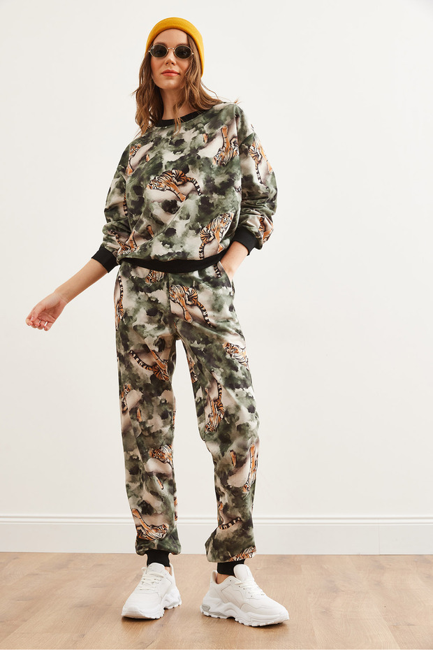 Damen Batik Leopard Basic Trainingsanzug Set ETKM- 0000069 - 3