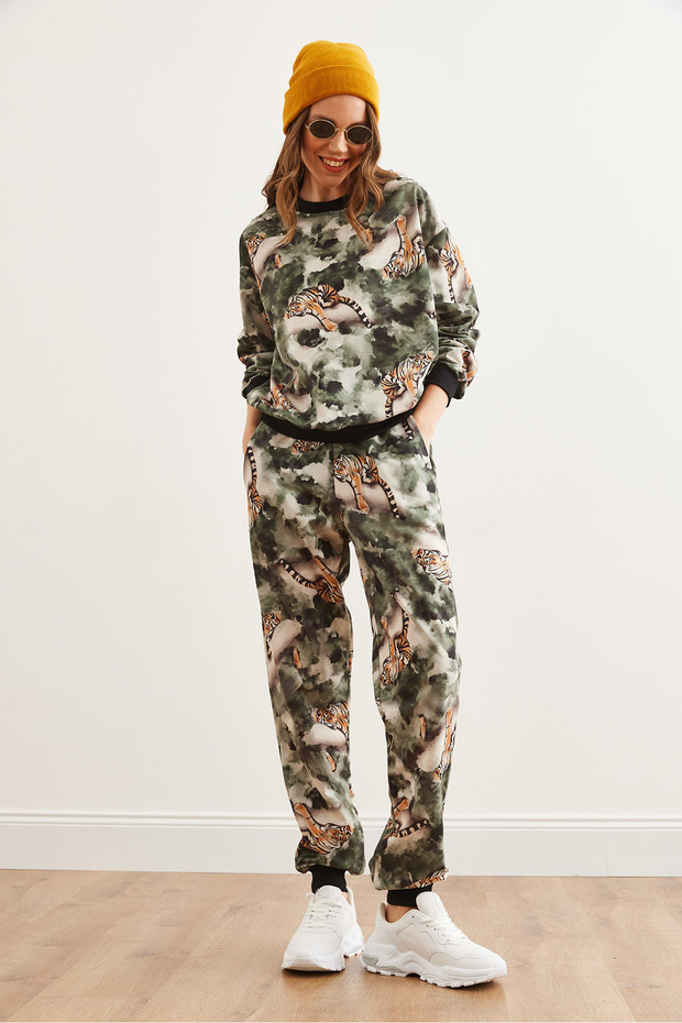 Damen Batik Leopard Basic Trainingsanzug Set ETKM- 0000069 - 2