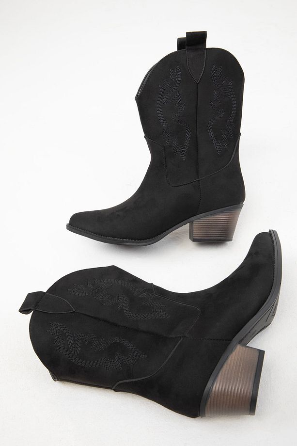 Siyah Suet Kadın Bot & Bootie 18629 - 4