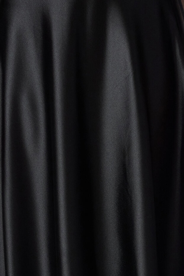 Siyah A Line/Çan Form Maxi Saten Örme Etek TWOAW25ET00111 - 3