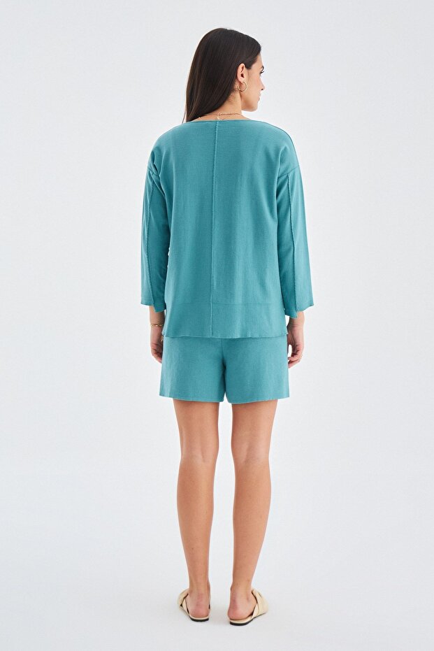 %100 Pamuk Kadın Şort - Turkuaz - 7