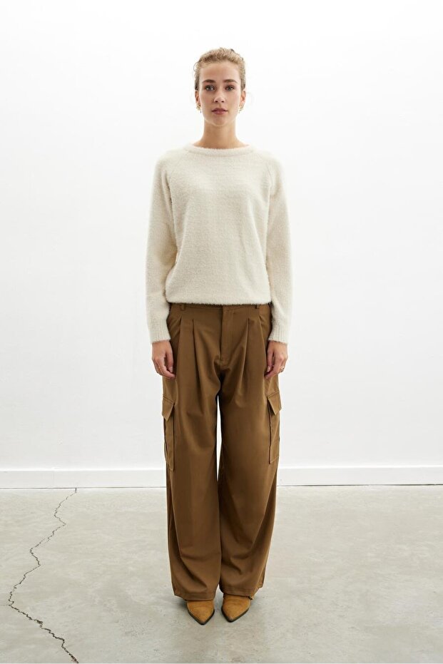 Hazel Pullover Bisiklet Yaka Rahat Kesimı Kadın Triko Kazak - Bej - 2