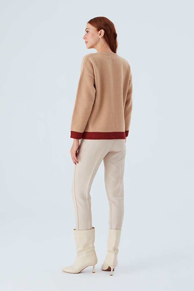 Sunny Pullover El Işlemeli Desenli Kadın Triko Kazak - Bej/kahve - 8