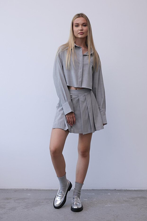 Pileli Şort Etek Gömlek Takım - 3