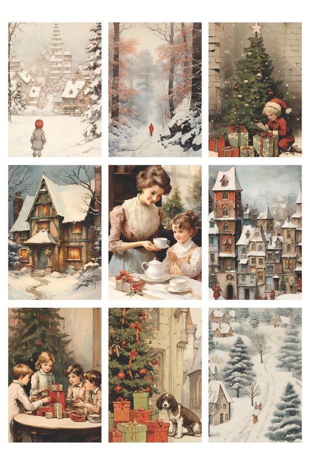 New Year's Themed Nostalgic 9-Piece Postcard Photo Card Series Model 14