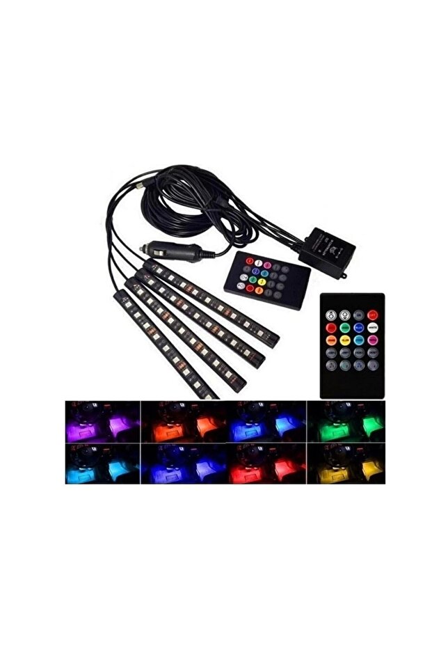 4 قطع من مصابيح LED للجو داخل السيارة يتم التحكم فيها عن بعد، 36 مصباح LED