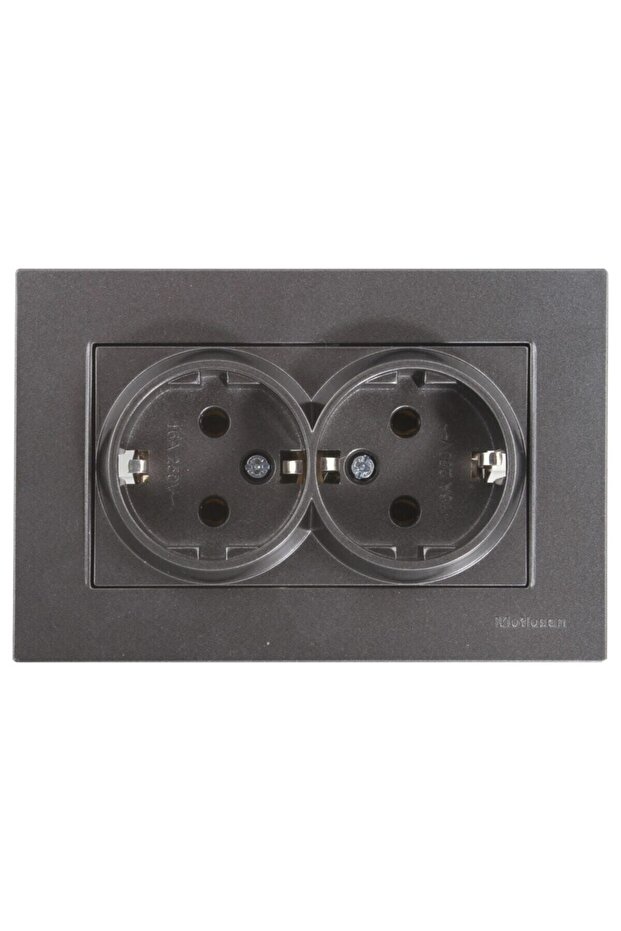 Smoked Double Grounded Socket with Frame - 1