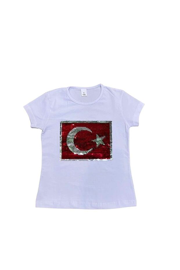 Children's Sequined Ataturk Turkish Flag Short Sleeve T-Shirt Performance Clothing 23 April 19 May 29 October Yd2