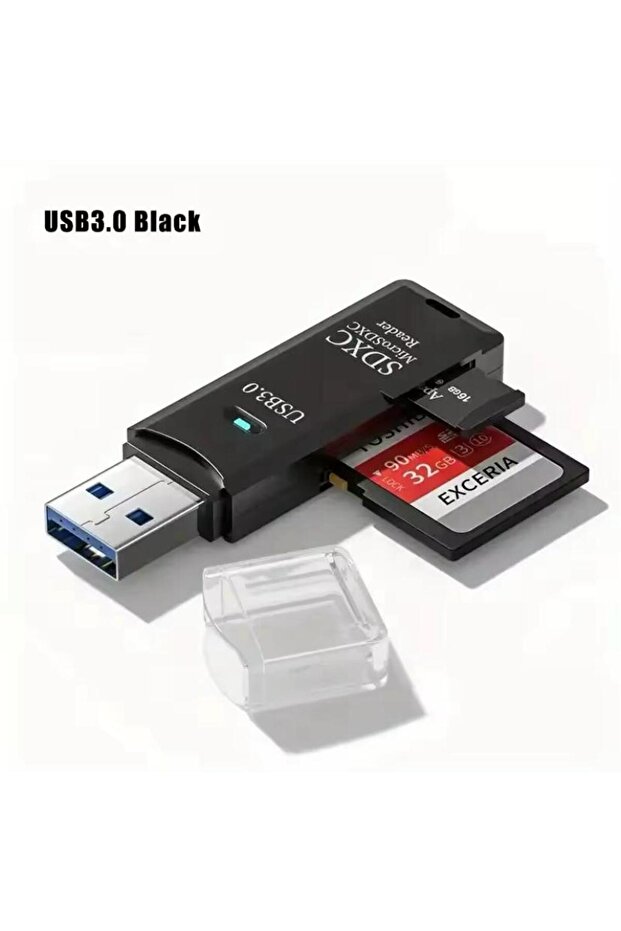 قارئ بطاقة الذاكرة USB 3.0 SDXC MICRO SD TF أسود أبيض متعدد القراء - 1