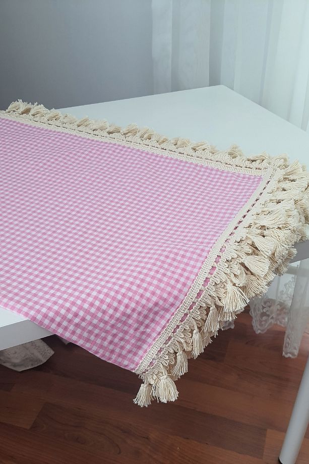pembe kare desen pötikareli masa örtüsü, sofra bezi ,piknik örtüsü - 3