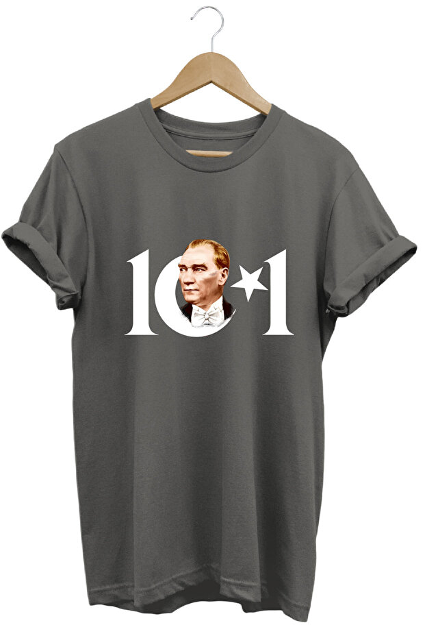 October 29 Atatürk Republic 101 Years Old Printed 100% Cotton Premium Anthracite T-Shirt