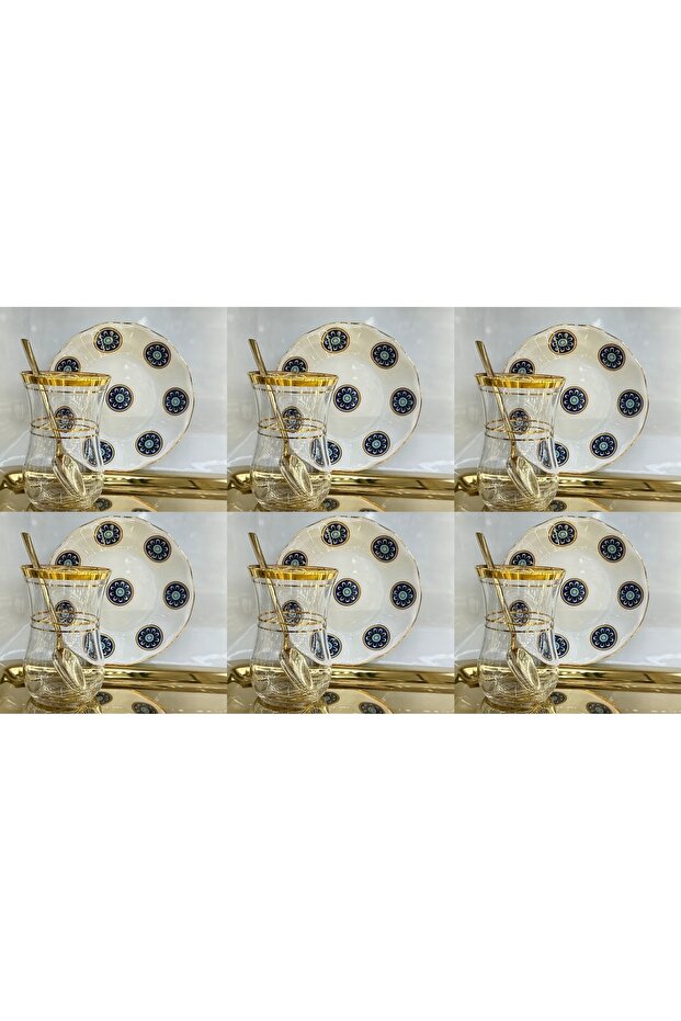 Gold Gilded 6-Piece Tea Cup Set with Gold Spoons