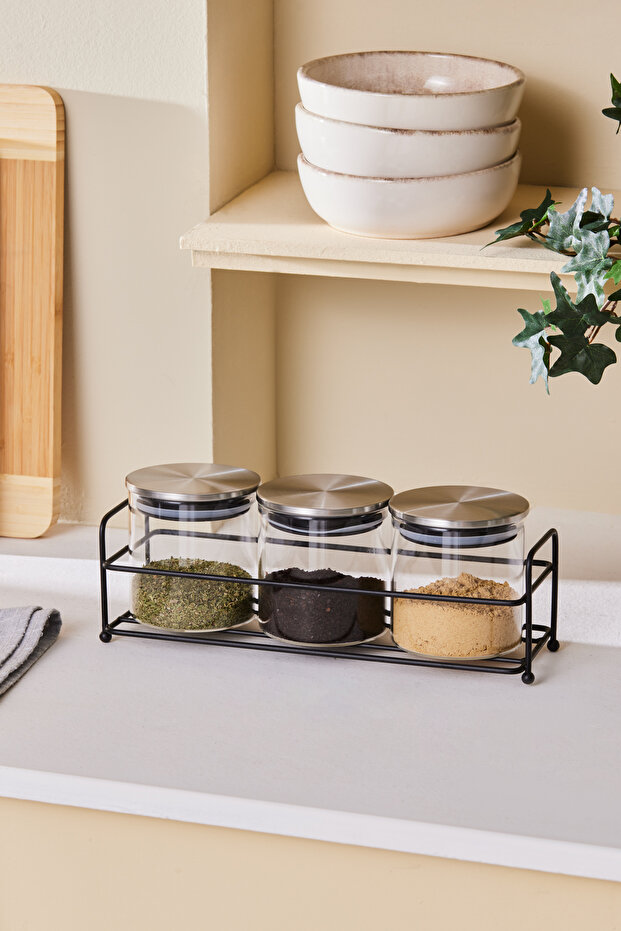 Ramona Silicone Lid with Stand 3-Piece Glass Spice Set