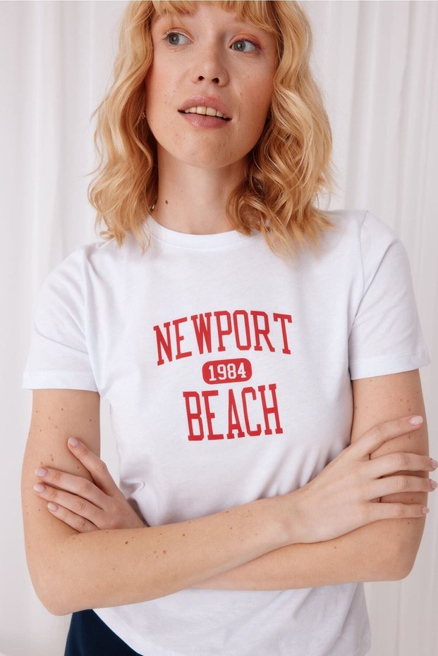 Women's Short Sleeve Newport Printed Off-White T-shirt