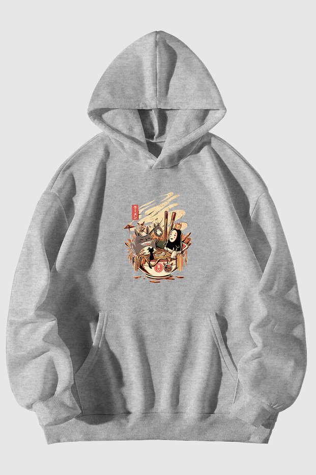 Miyazaki Spirited Away Printed Unisex Black Kangaroo Pocket Hooded Sweatshirt Hoodie