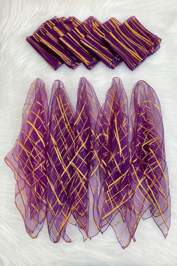 Large Size Gold Glitter Halay Handkerchief, Plum 5 Pieces, Bride Groom Wedding Henna Circumcision Engagement Bride