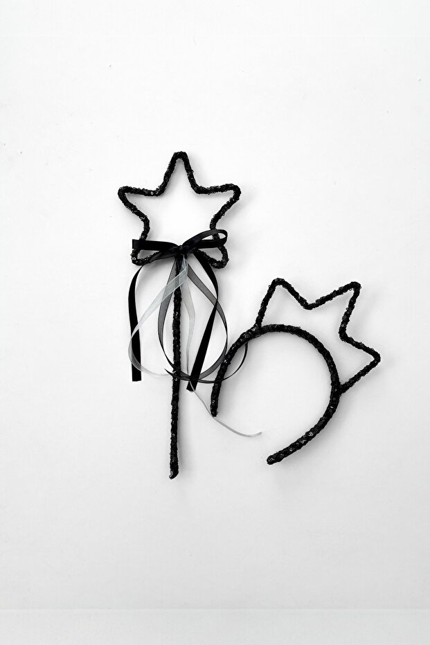 Sequin Sequin Crown and Star Wand for Girls - Black