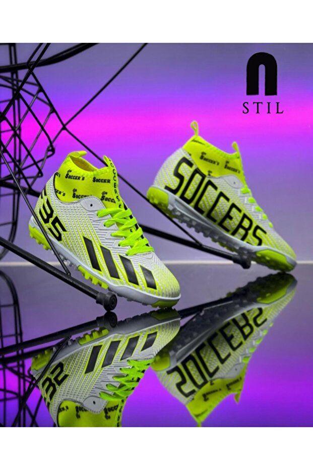 İmerShoes Erkek Çocuk Halısaha Çoraplı Çivisiz Beyaz Sarı Futbol Spor Ayakkabısı F35hs