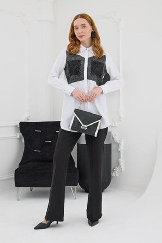 TRİKO DETAYLI PAYET CEPLİ GÖMLEK - 1