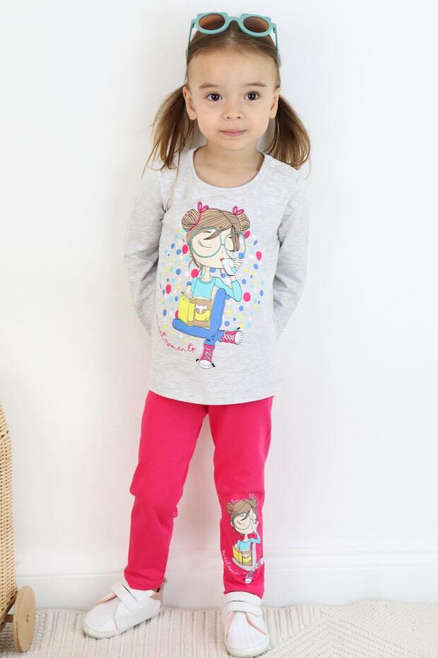 Girl's Capri Tights Suit Girl Printed 1.5-5 Years, Light Gray Melange