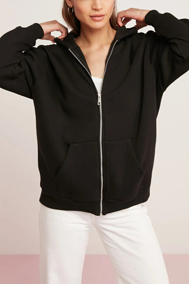 Women's Interlock Two Thread Oversize Basic Plain Unprinted Seasonal Casual Jacket Fleece Cardigan