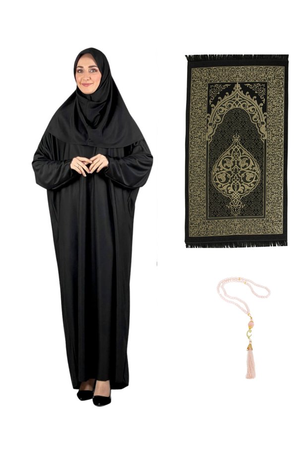Prayer Dress Scarf Prayer Rug Rosary Set, Islamic Clothing Suit Ferace Turban Shawl