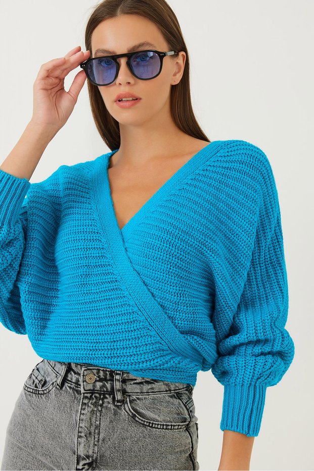 Women's Turquoise Knitwear Cardigan with Tie Detail Stk294