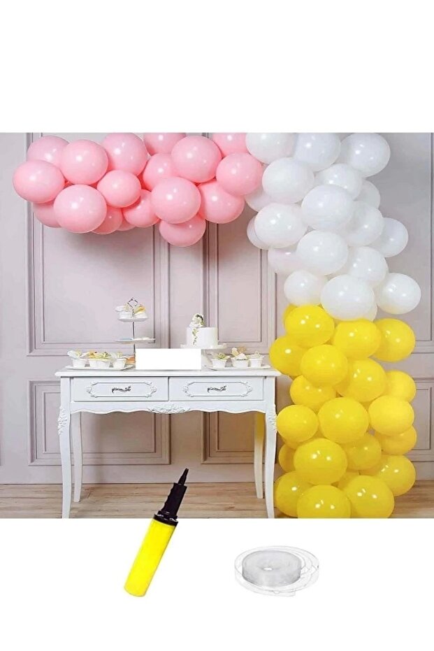 Yellow-White-Pink Birthday Balloon Chain Set