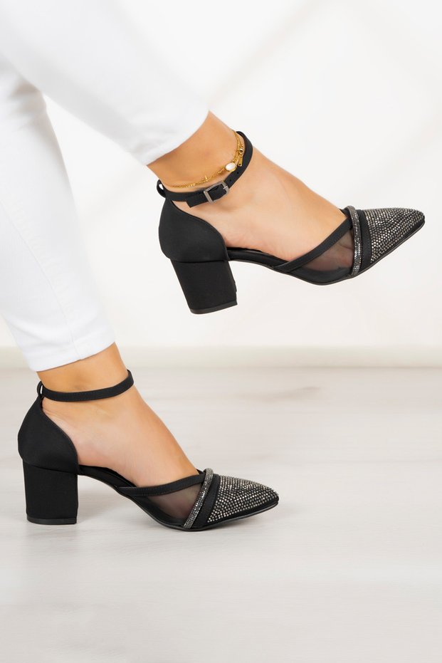 Susie Black Crepe Stone Evening Dress Shoes