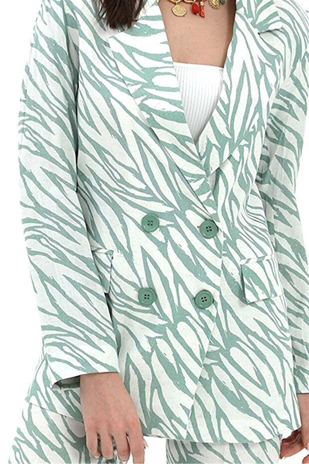 سترة كتان كبيرة الحجم بنمط حمار وحشي أخضر نعناعي - 5