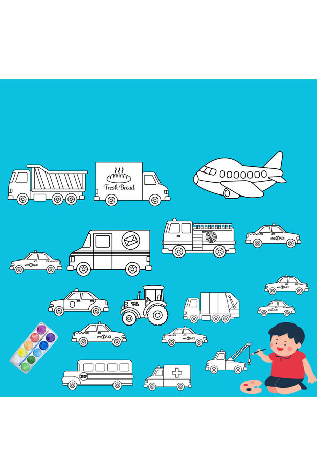 Cute Vehicles Painting Paper 2 Meters Giant Size for Kids Kindergarten and Nurseries