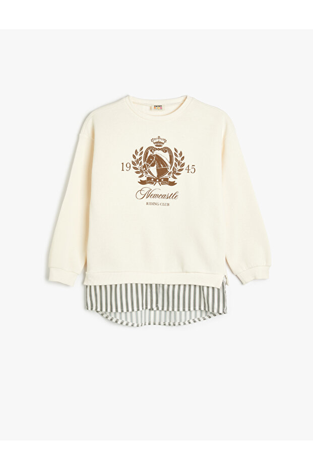 Sweatshirt Printed Crew Neck Shirt with Hem Detail