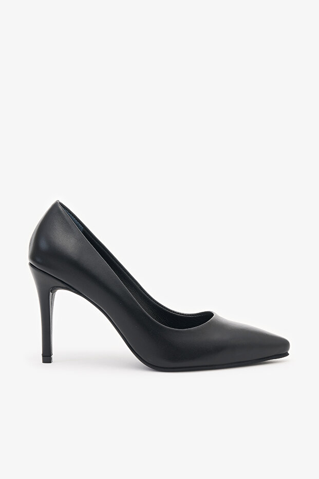 Gala Black Leather Women Heeled Shoes