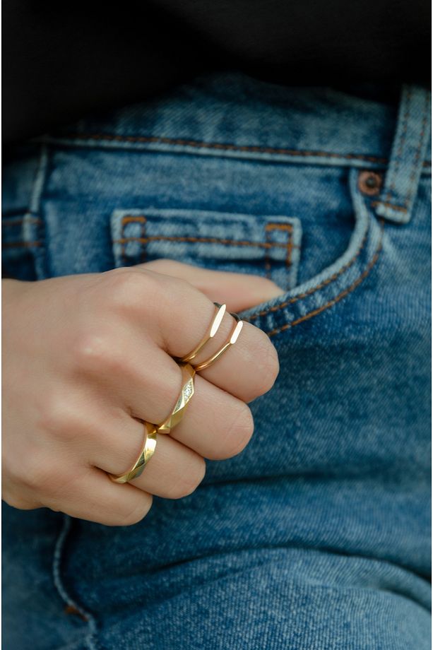 14 Ayar Sarı Altın Trend Minimal Yüzük - 5
