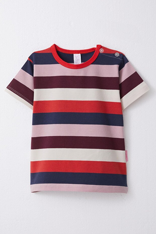 Girl's T-Shirt with Patches and Stripes, Ages 1-4, Mixed Colors